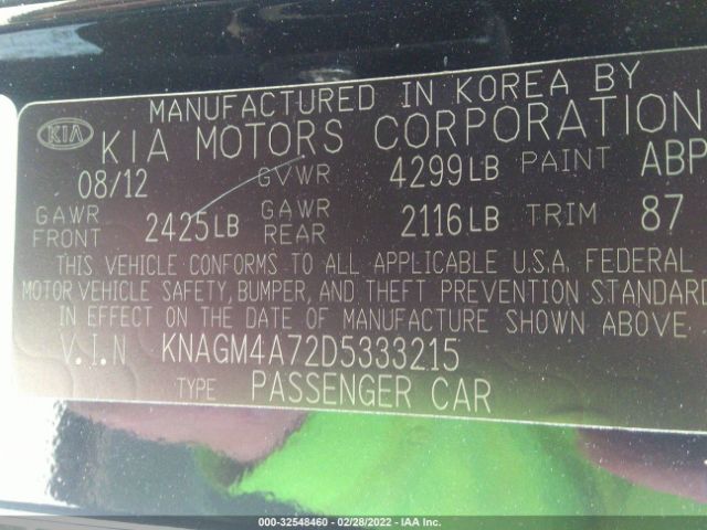 Photo 8 VIN: KNAGM4A72D5333215 - KIA OPTIMA 