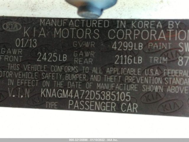 Photo 8 VIN: KNAGM4A72D5385105 - KIA OPTIMA 