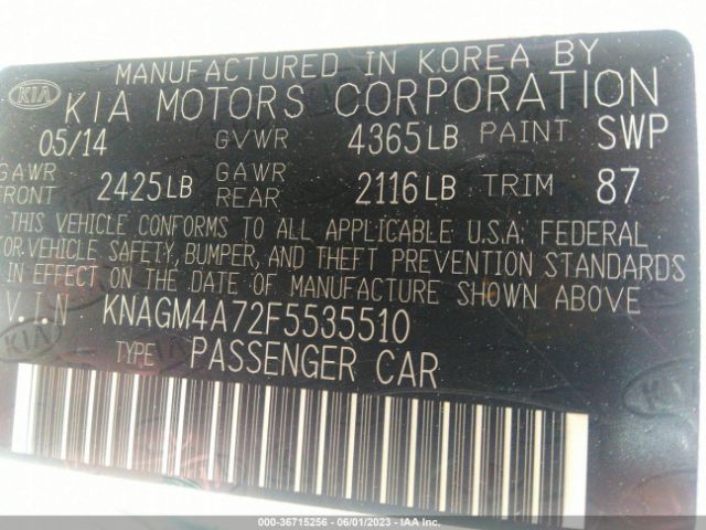 Photo 8 VIN: KNAGM4A72F5535510 - KIA OPTIMA 