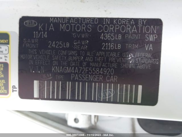 Photo 8 VIN: KNAGM4A72F5584920 - KIA OPTIMA 