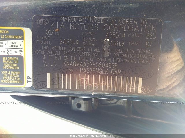 Photo 8 VIN: KNAGM4A72F5604938 - KIA OPTIMA 