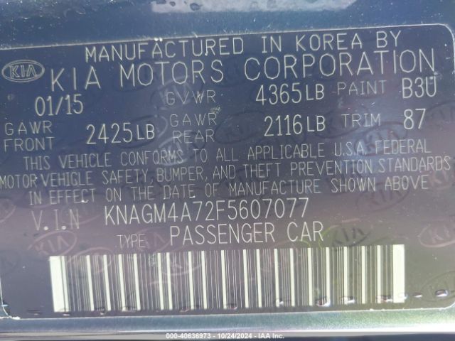 Photo 8 VIN: KNAGM4A72F5607077 - KIA OPTIMA 