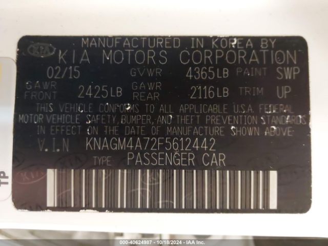 Photo 8 VIN: KNAGM4A72F5612442 - KIA OPTIMA 