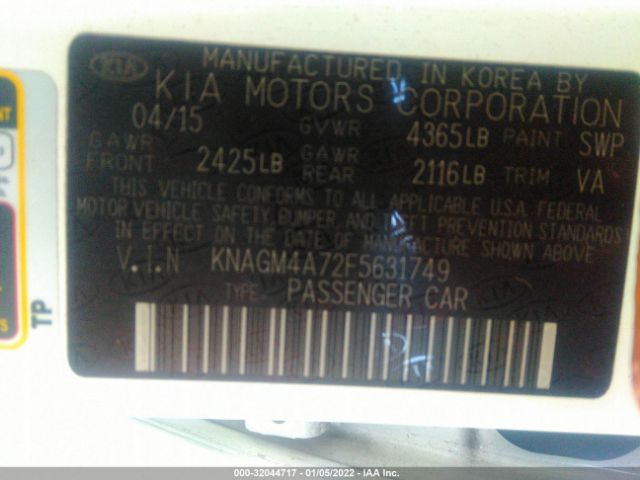 Photo 8 VIN: KNAGM4A72F5631749 - KIA OPTIMA 