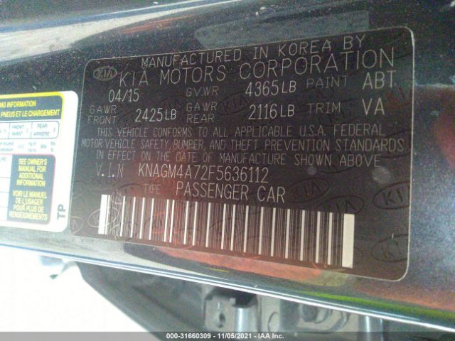 Photo 8 VIN: KNAGM4A72F5636112 - KIA OPTIMA 