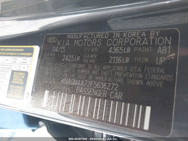 Photo 8 VIN: KNAGM4A72F5636272 - KIA OPTIMA 