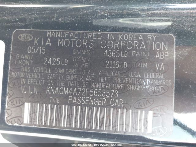 Photo 8 VIN: KNAGM4A72F5653573 - KIA OPTIMA 