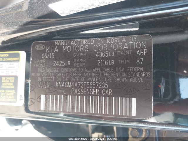 Photo 8 VIN: KNAGM4A72F5657235 - KIA OPTIMA 