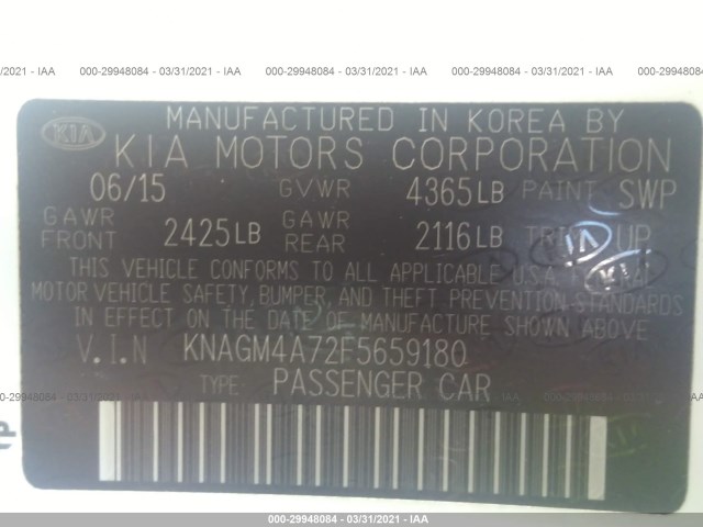 Photo 8 VIN: KNAGM4A72F5659180 - KIA OPTIMA 