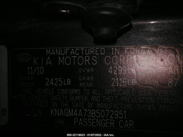 Photo 8 VIN: KNAGM4A73B5072951 - KIA OPTIMA 