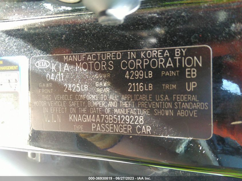 Photo 8 VIN: KNAGM4A73B5129228 - KIA OPTIMA 