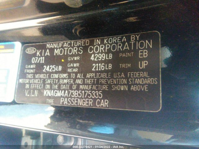 Photo 8 VIN: KNAGM4A73B5175335 - KIA OPTIMA 