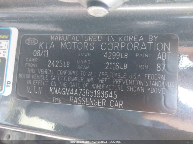 Photo 8 VIN: KNAGM4A73B5183645 - KIA OPTIMA 