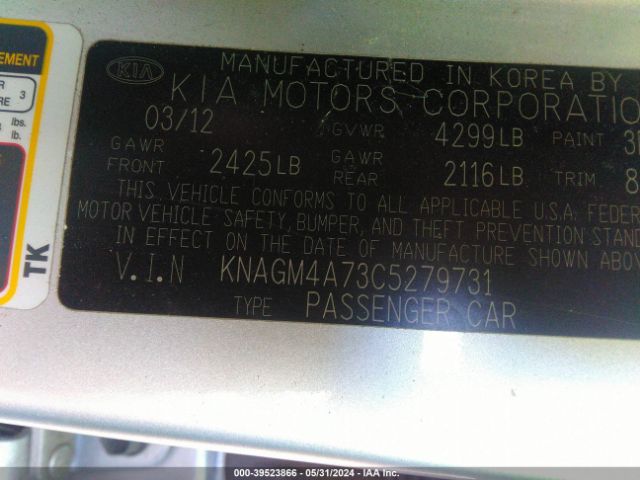 Photo 8 VIN: KNAGM4A73C5279731 - KIA OPTIMA 