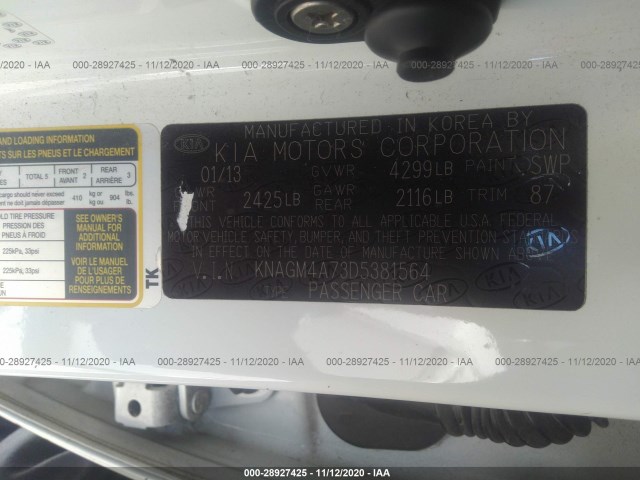 Photo 8 VIN: KNAGM4A73D5381564 - KIA OPTIMA 