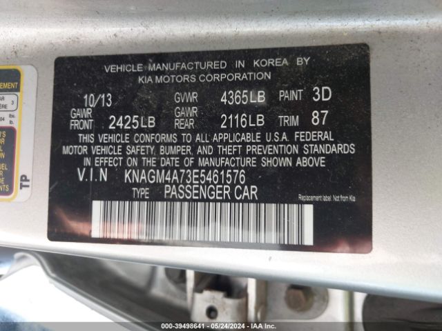 Photo 8 VIN: KNAGM4A73E5461576 - KIA OPTIMA 