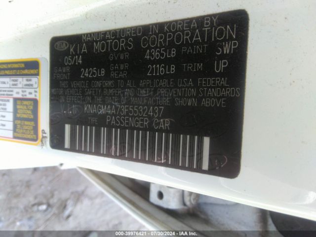 Photo 8 VIN: KNAGM4A73F5532437 - KIA OPTIMA 