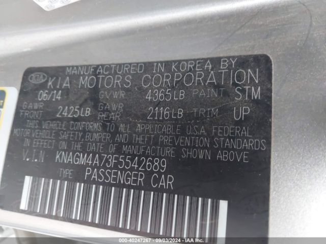 Photo 8 VIN: KNAGM4A73F5542689 - KIA OPTIMA 