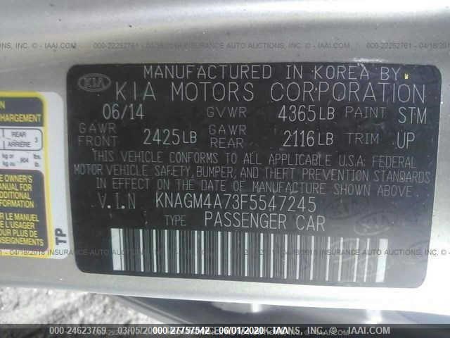 Photo 8 VIN: KNAGM4A73F5547245 - KIA OPTIMA 