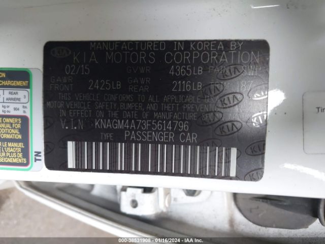 Photo 8 VIN: KNAGM4A73F5614796 - KIA OPTIMA 