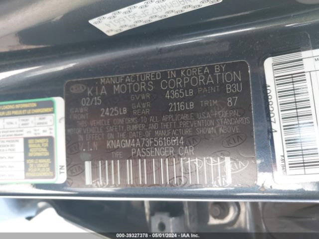 Photo 8 VIN: KNAGM4A73F5616614 - KIA OPTIMA 