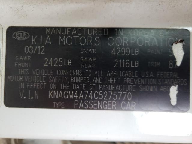 Photo 9 VIN: KNAGM4A74C5275770 - KIA OPTIMA LX 