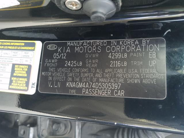 Photo 9 VIN: KNAGM4A74D5305397 - KIA OPTIMA LX 