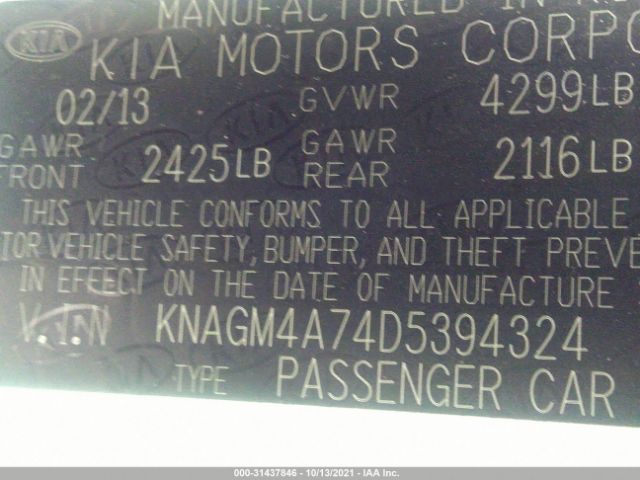 Photo 8 VIN: KNAGM4A74D5394324 - KIA OPTIMA 