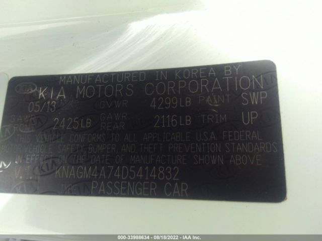 Photo 8 VIN: KNAGM4A74D5414832 - KIA OPTIMA 