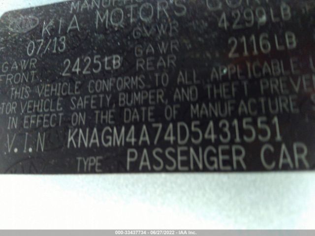 Photo 8 VIN: KNAGM4A74D5431551 - KIA OPTIMA 