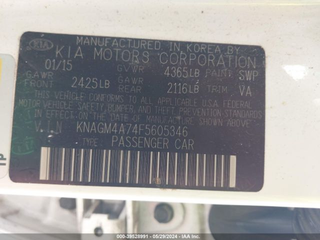 Photo 8 VIN: KNAGM4A74F5605346 - KIA OPTIMA 