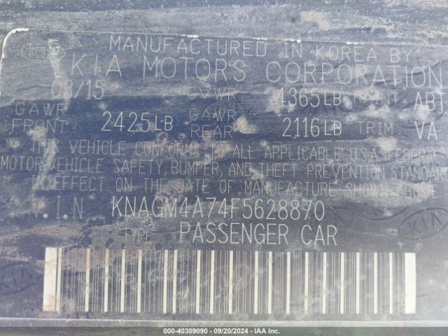 Photo 8 VIN: KNAGM4A74F5628870 - KIA OPTIMA 