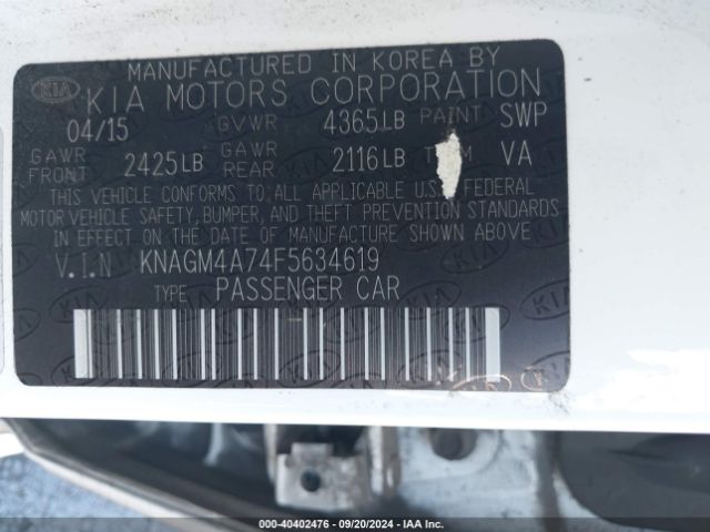 Photo 8 VIN: KNAGM4A74F5634619 - KIA OPTIMA 