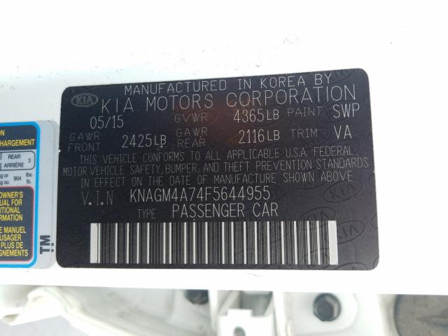 Photo 9 VIN: KNAGM4A74F5644955 - KIA OPTIMA LX 