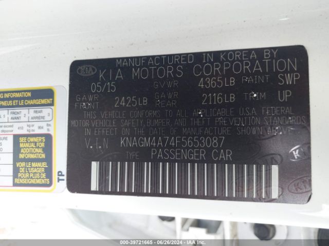 Photo 8 VIN: KNAGM4A74F5653087 - KIA OPTIMA 