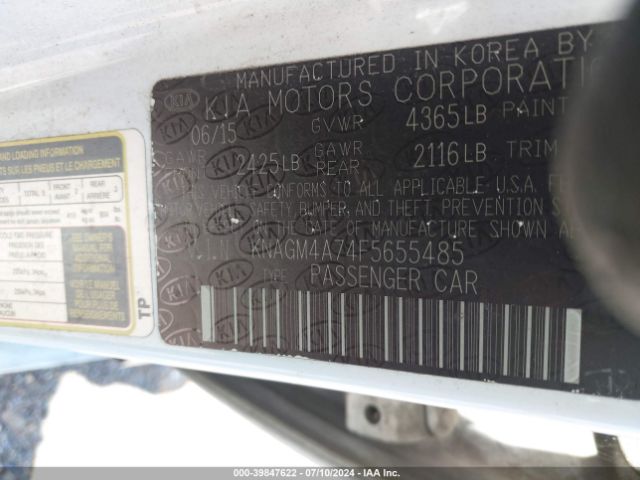 Photo 8 VIN: KNAGM4A74F5655485 - KIA OPTIMA 