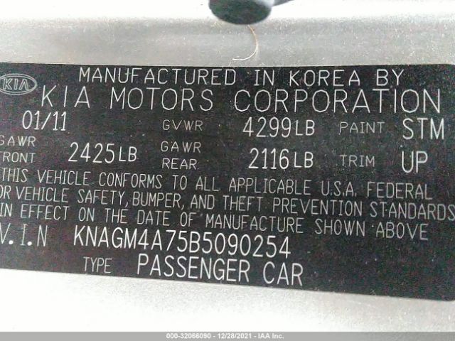 Photo 8 VIN: KNAGM4A75B5090254 - KIA OPTIMA 