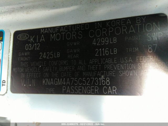 Photo 8 VIN: KNAGM4A75C5273168 - KIA OPTIMA 