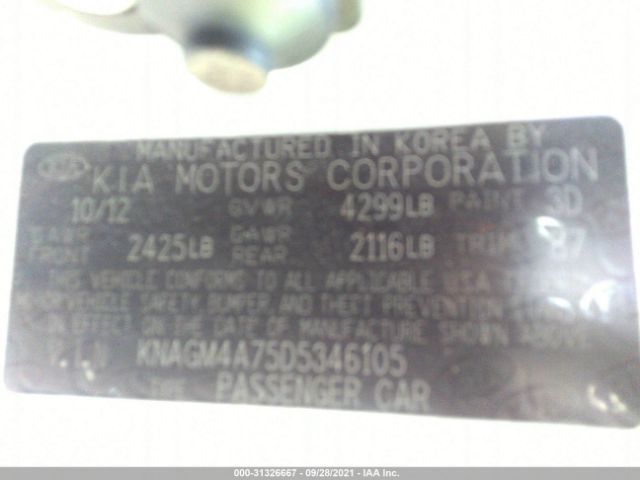 Photo 8 VIN: KNAGM4A75D5346105 - KIA OPTIMA 