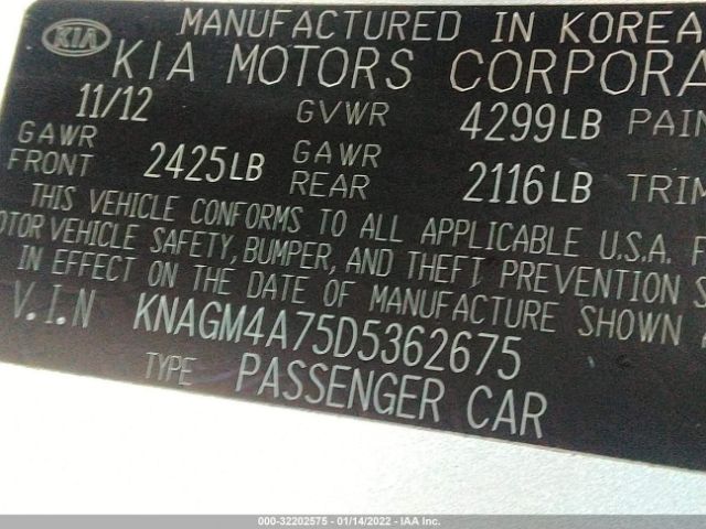 Photo 8 VIN: KNAGM4A75D5362675 - KIA OPTIMA 