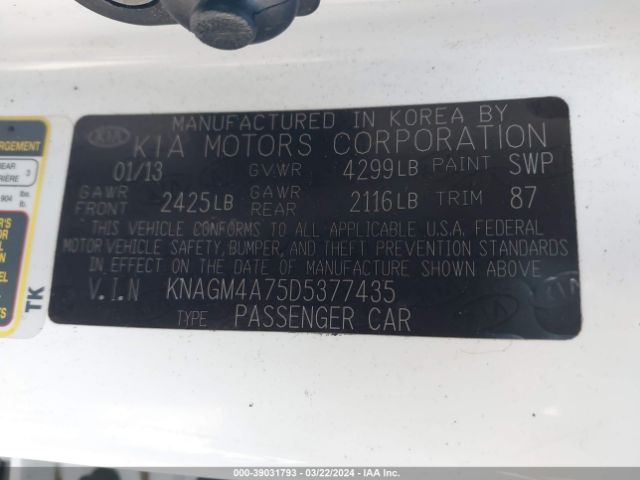 Photo 8 VIN: KNAGM4A75D5377435 - KIA OPTIMA 