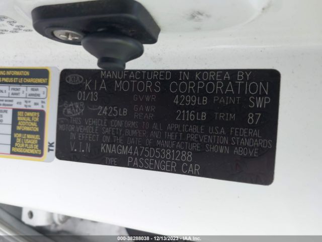 Photo 8 VIN: KNAGM4A75D5381288 - KIA OPTIMA 