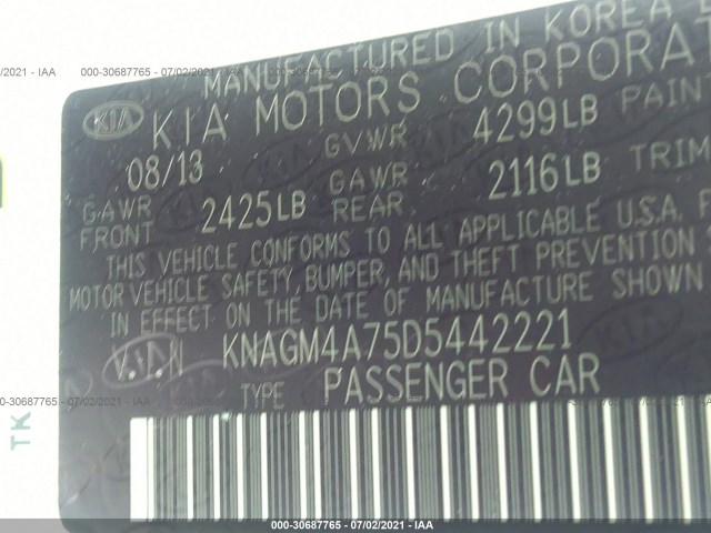 Photo 8 VIN: KNAGM4A75D5442221 - KIA OPTIMA 