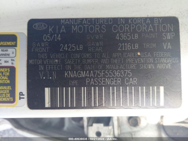 Photo 8 VIN: KNAGM4A75F5536375 - KIA OPTIMA 