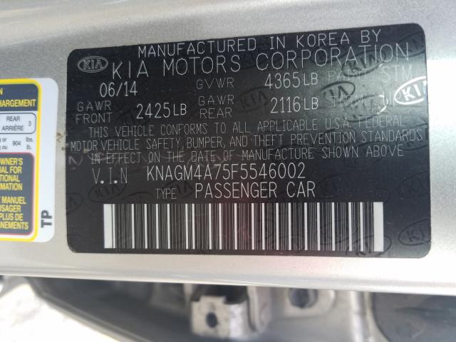 Photo 9 VIN: KNAGM4A75F5546002 - KIA OPTIMA LX 