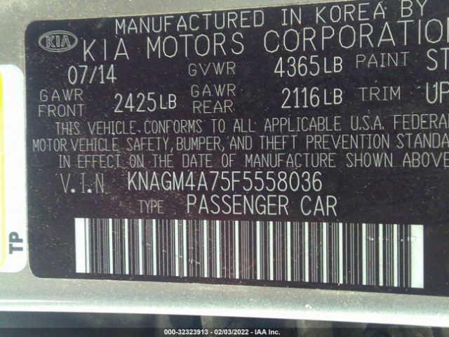 Photo 8 VIN: KNAGM4A75F5558036 - KIA OPTIMA 