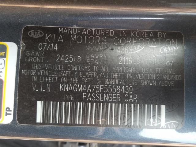 Photo 9 VIN: KNAGM4A75F5558439 - KIA OPTIMA LX 