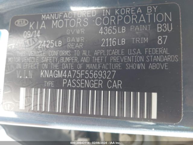 Photo 8 VIN: KNAGM4A75F5569327 - KIA OPTIMA 