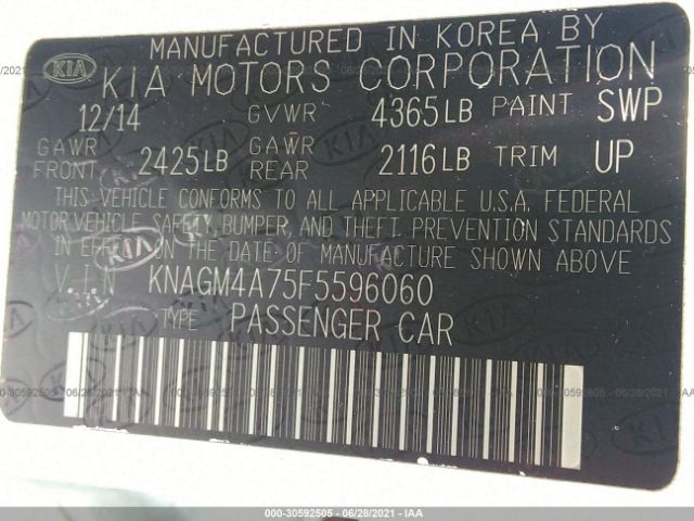 Photo 8 VIN: KNAGM4A75F5596060 - KIA OPTIMA 