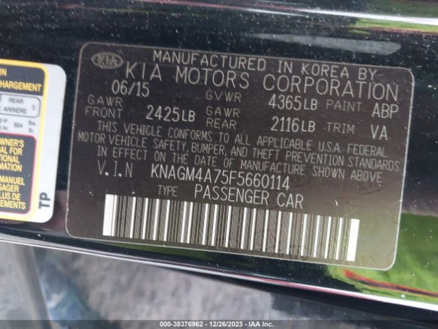 Photo 8 VIN: KNAGM4A75F5660114 - KIA OPTIMA LX 